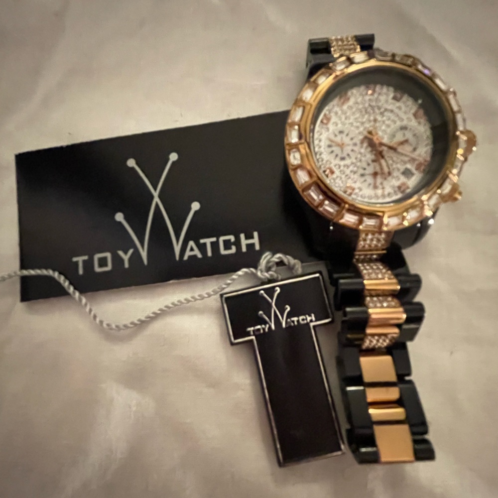 Black & Copper Plasteramic Toy Watch with Crystals and Pave Face